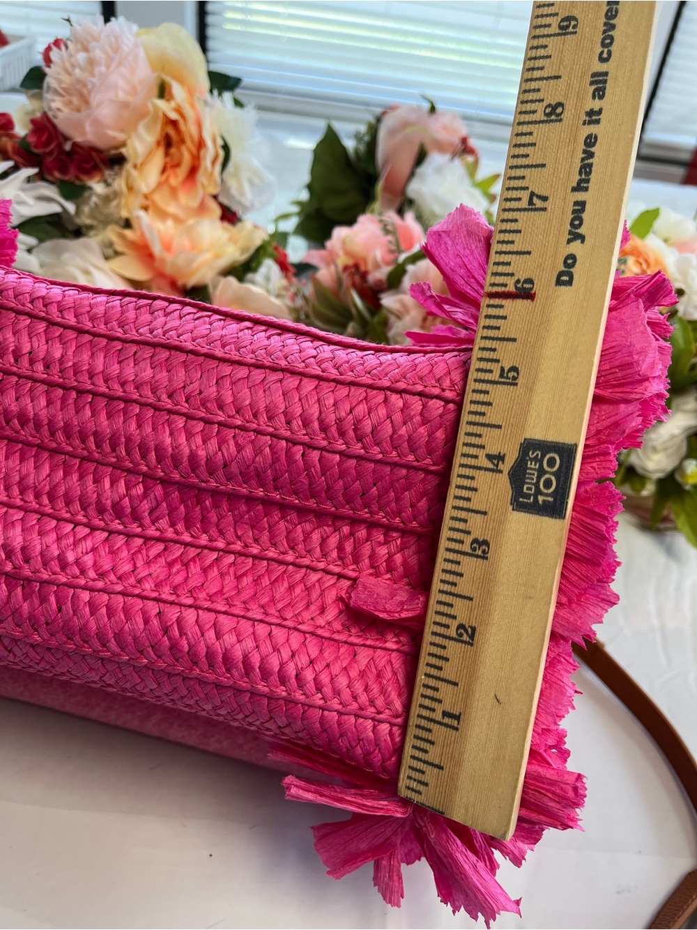 Shiraleah Chicago Pink Raffia Fringe Straw Tote Crossbody Bag - Picture 12 of 13